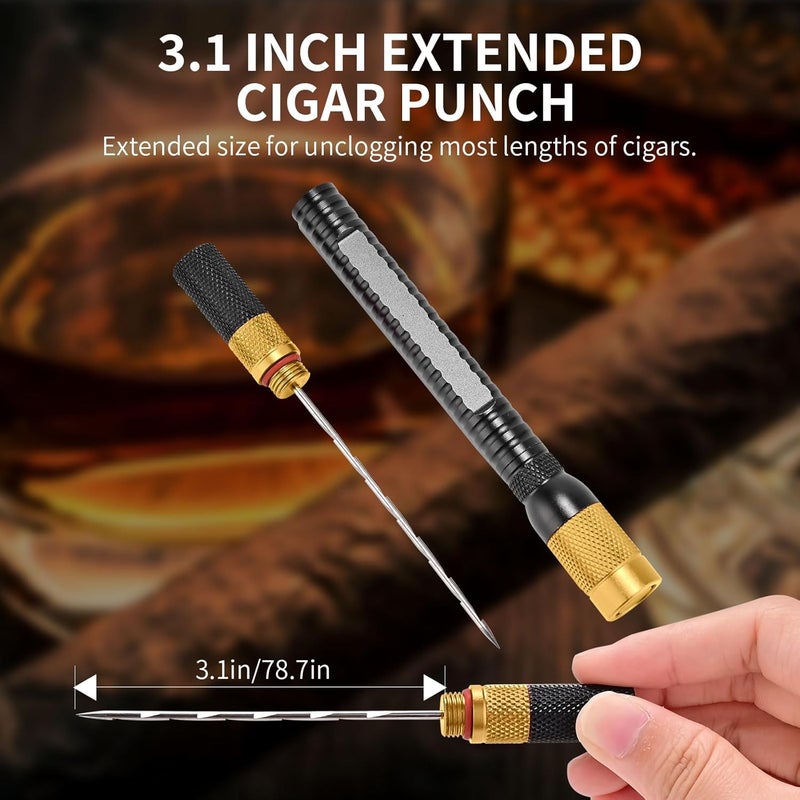 hancigar ثقب السيجار 4 في 1 إبرة سيجار محمولة حزمة هدية (ذهبي + أسود) - Image 3
